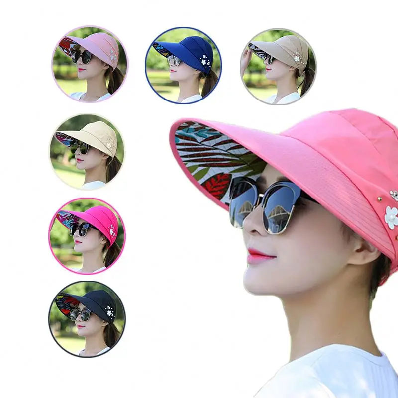 women Sun Hats Visor Fishing Fisher Beach Hat UV Protection Cap Casual Women Summer Caps Ponytail Wide Brim Hat