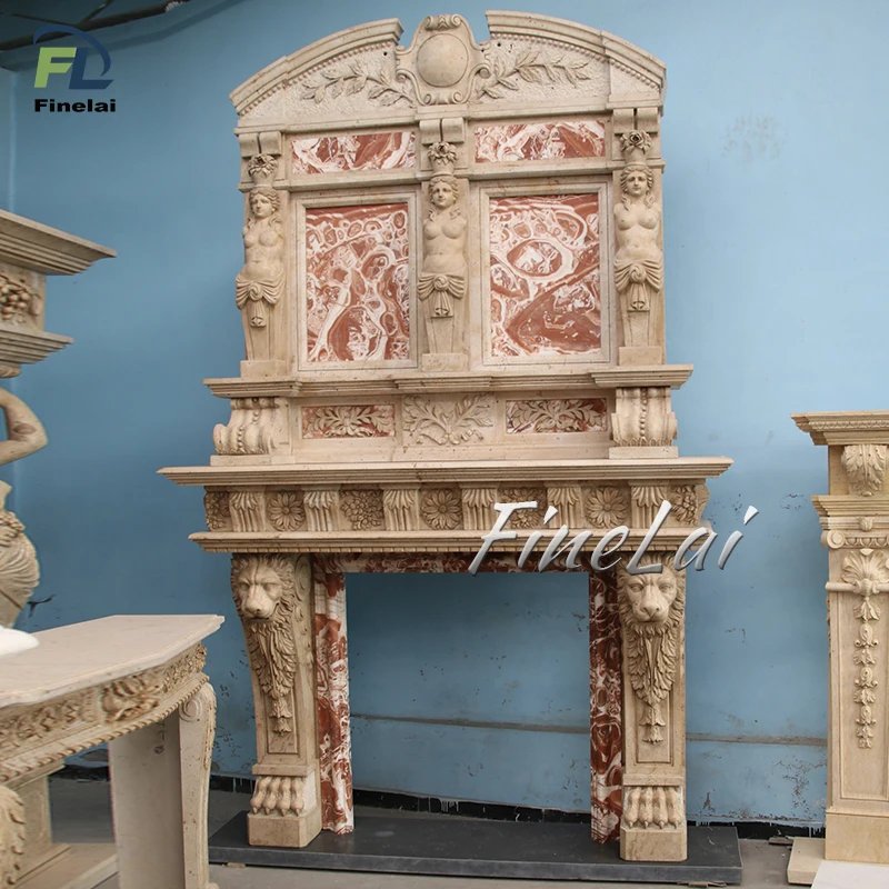 Finelai good quality huge freestanding fireplace stove with lions