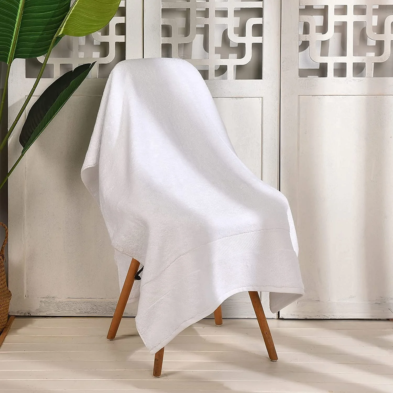 Fluffy Absorbent 32S double loops 100% cotton bath towel set plain terry white 5 star hotel living towels