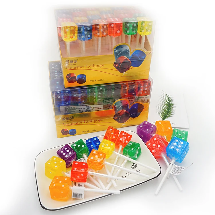
24pcs Korea not zhongshan baishangjia brand cubeshaped 20g 33g lollipop dice hard fruity candy factory sale 