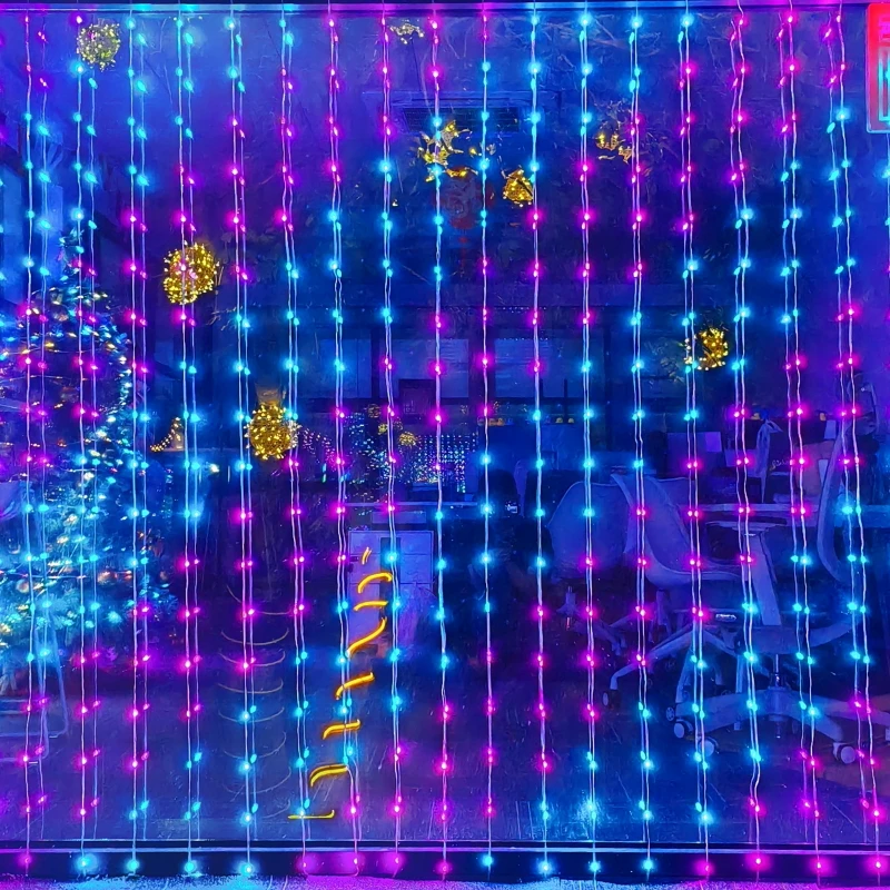 Zhihui Bedroom Dorm Backdrop Smart Rgb Programmable Christmas Led Curtains String Lights