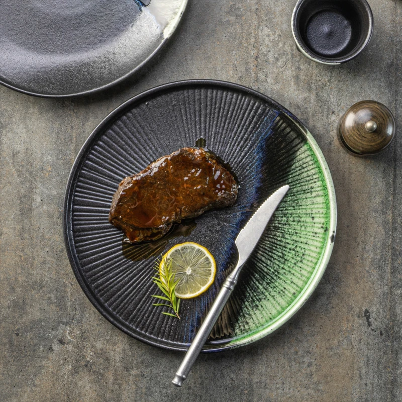 Yayu chaozhou wholesale directly Nordic style matted dark dinning side charger plates sashimi  barbecue ceramic dinnerware set