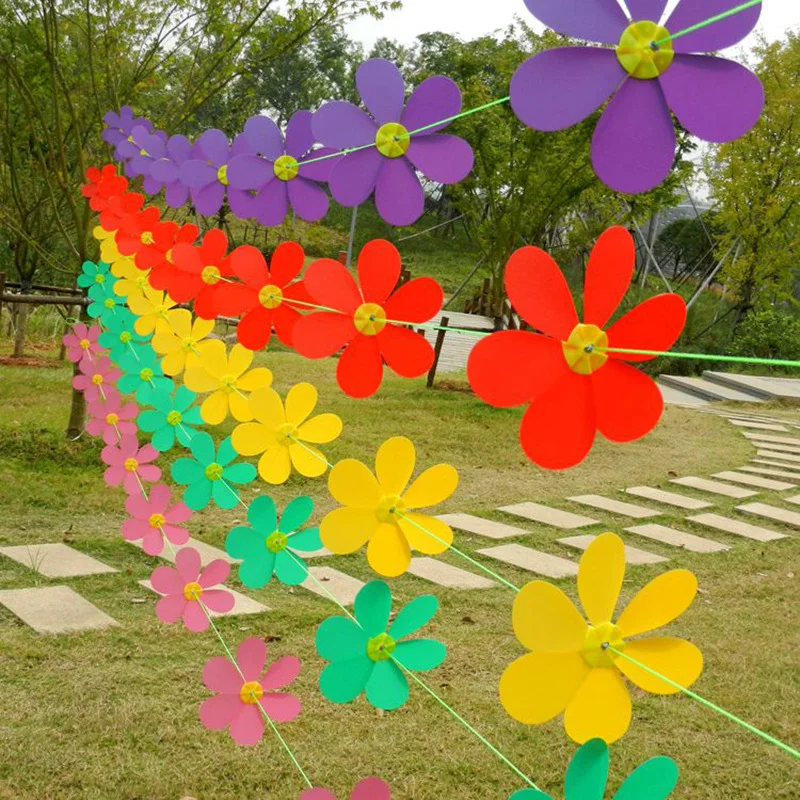 Hot-Sell Six-Piece Assembled Plastic Flower String Windmill for Outdoor Courtyard Garden Decoration or Gift Giving