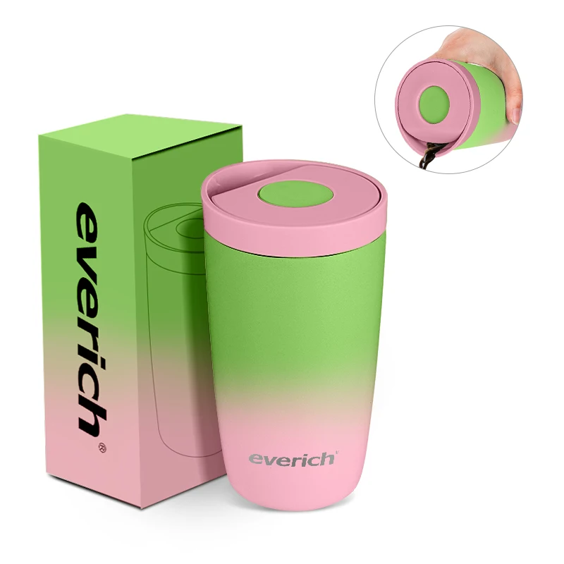 Modern Travel Coffee Mug Tumbler with Flip Lid  Reusable Insulated Stainless Steel Cold Brew Iced Cup Thermos Gifts  12oz