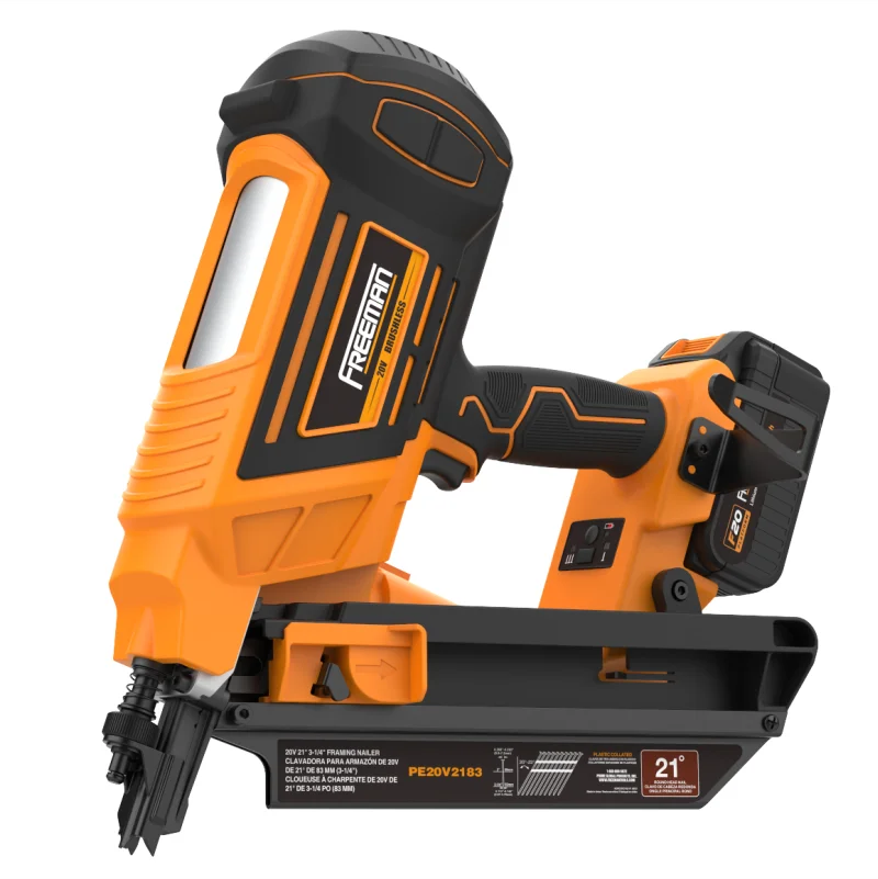 Freeman M18 21 Degree Round Head 2 1/2 Inch Battery Operated Electrical Cordless Nail Gun Machine Angle Framing Nailer