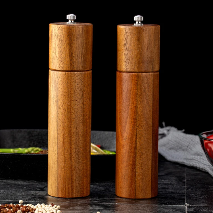 A2759  Kitchen Acacia Wood Manual Lapping Grinder Cruet Salt Peppers Castor Tool Seasoning Pepper Mill