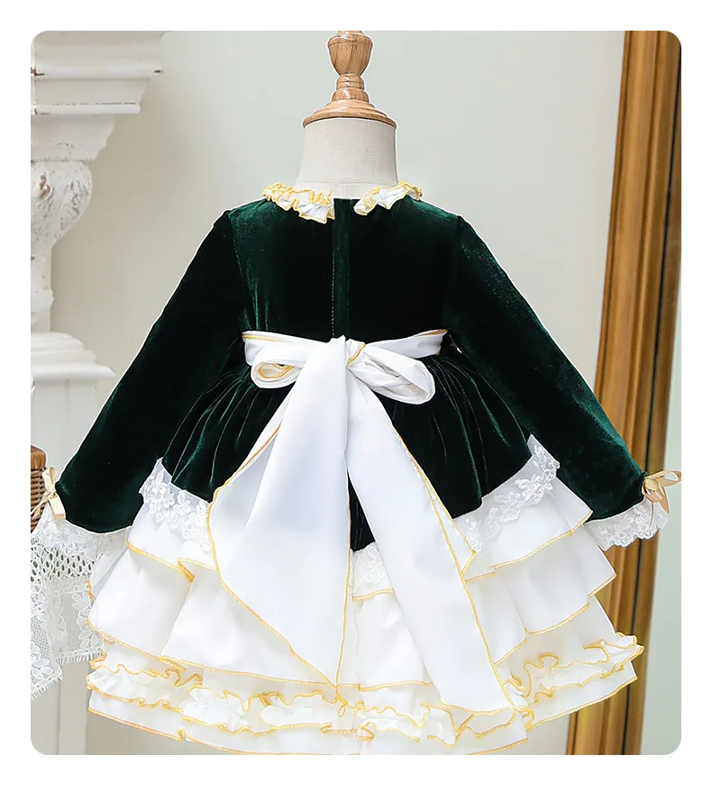 2022 Girl Lolita fluffy dress lace Princess dress Summer velvet and baby birthday dress