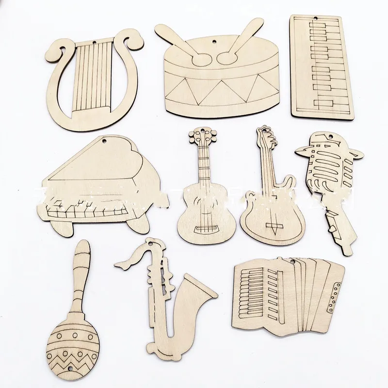 Polished plywood Musical Instrument Wood Chips Decoration Piano and Violin Shaped Graffiti ornaments