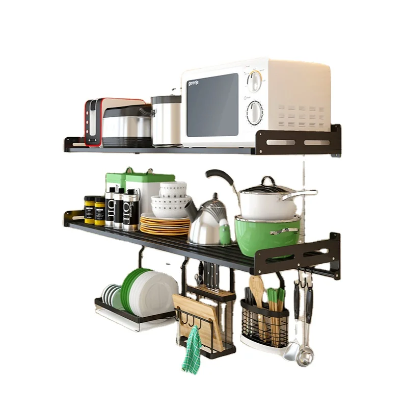 
Factory wholesale stainless steel with rod microwave oven rack wall-mounted oven induction cooker kitchen rack 