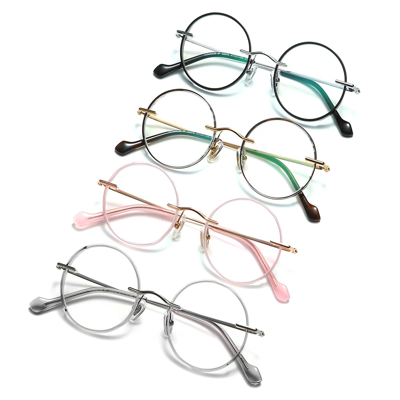 Ready to Ship Round Titanium Optical Frame Light High Quality Retro Cute Student Eyewear Eyeglass Frames for Girl Woman