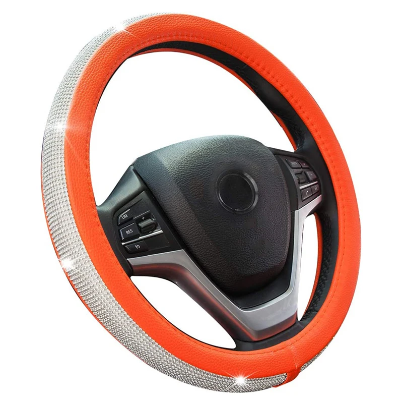 New Diamond Leather Steering Wheel Cover with Bling Bling Crystal Rhinestones Universal  Car Wheel Protector