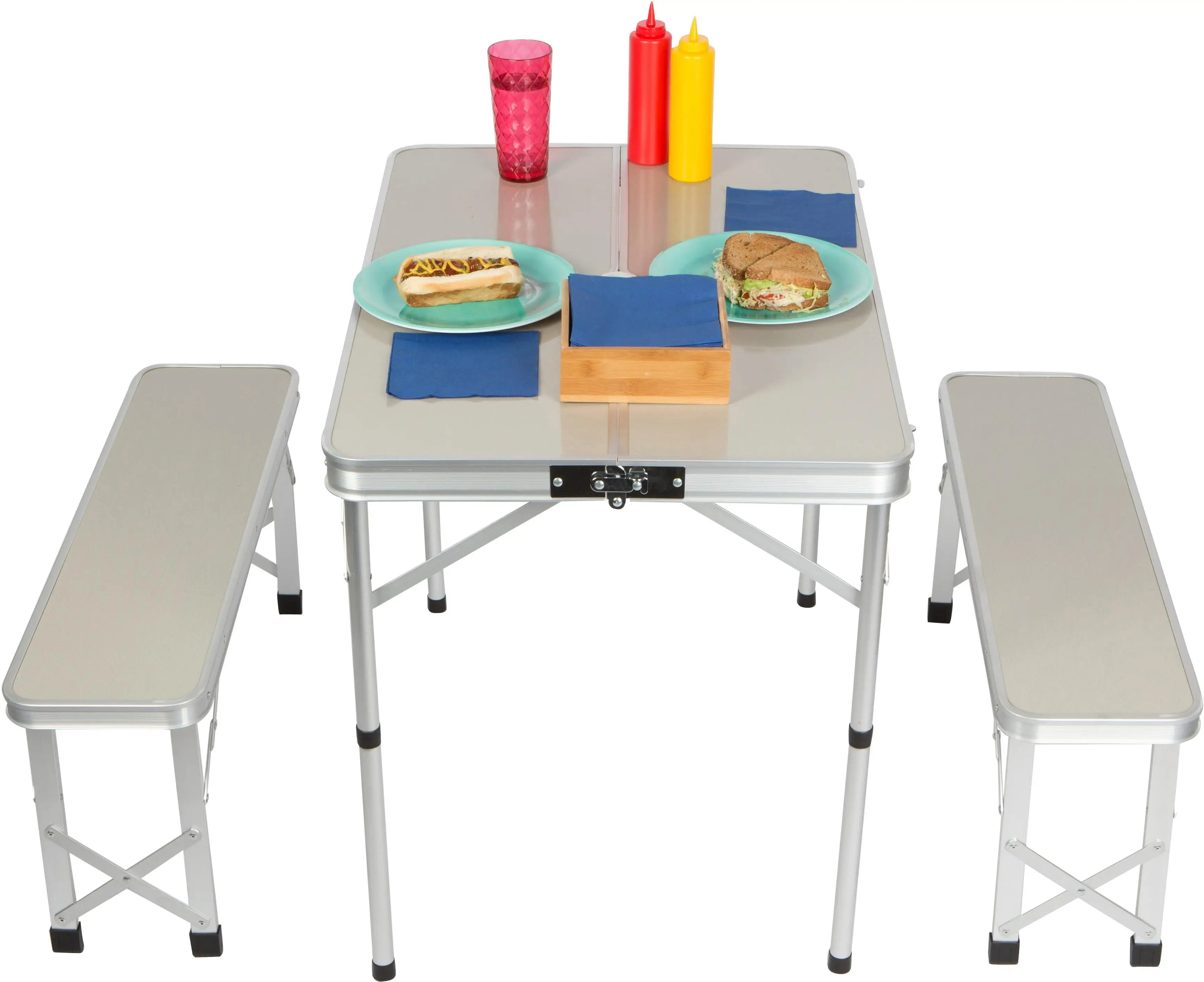 Aluminium Folding Party Bbq Beer Camping Table Set Of 3pcs 1 Table + 2 Benches Garden Sets Portable Folding Chairs & Tables