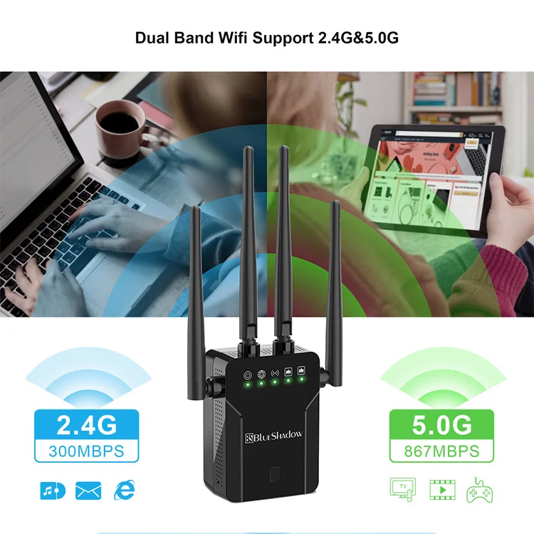  Беспроводной 1200 Мбит/с Диапазон 1200) Wi-Fi 5 ГГц антенна усилитель сигнала сети Extender 5g м репитер