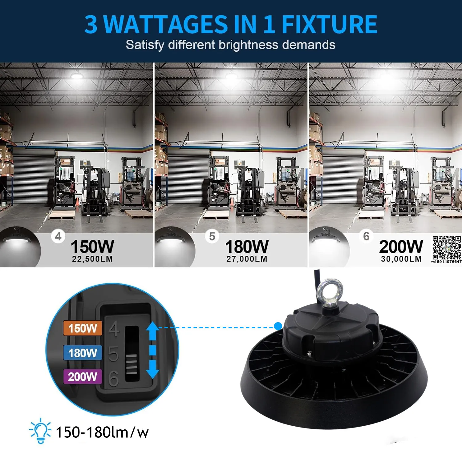 ETL DLC SAA CB dimming warehouse led light waterproof 120-347v high volt 150w 200 high bay led lamp 150lm/w 180lm/w 3cct 3power