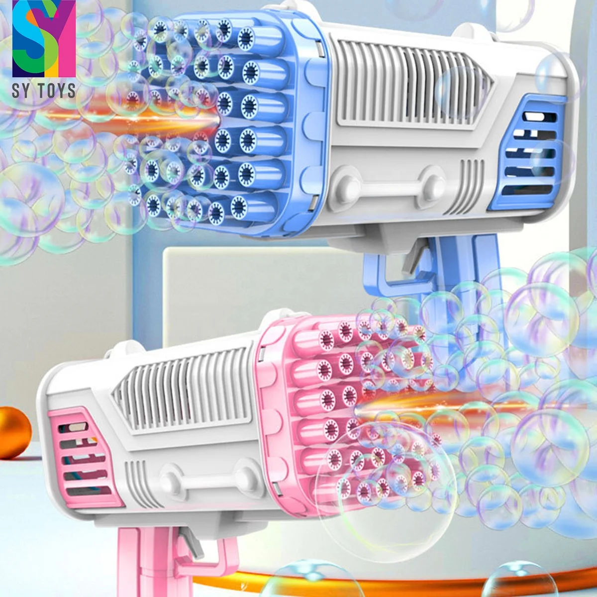 SY TOYS Bubble Machine Toy 32 Holes Funny Electric Automatic Bazooka Gatling Bubble Maker Gun For Kids Children