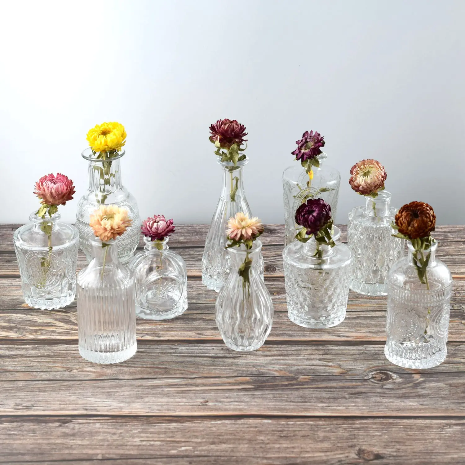 Glass Bud Vase Set of 10 Clear Bud Vases in Bulk for Small Flower Centerpieces and Rustic Decorations
