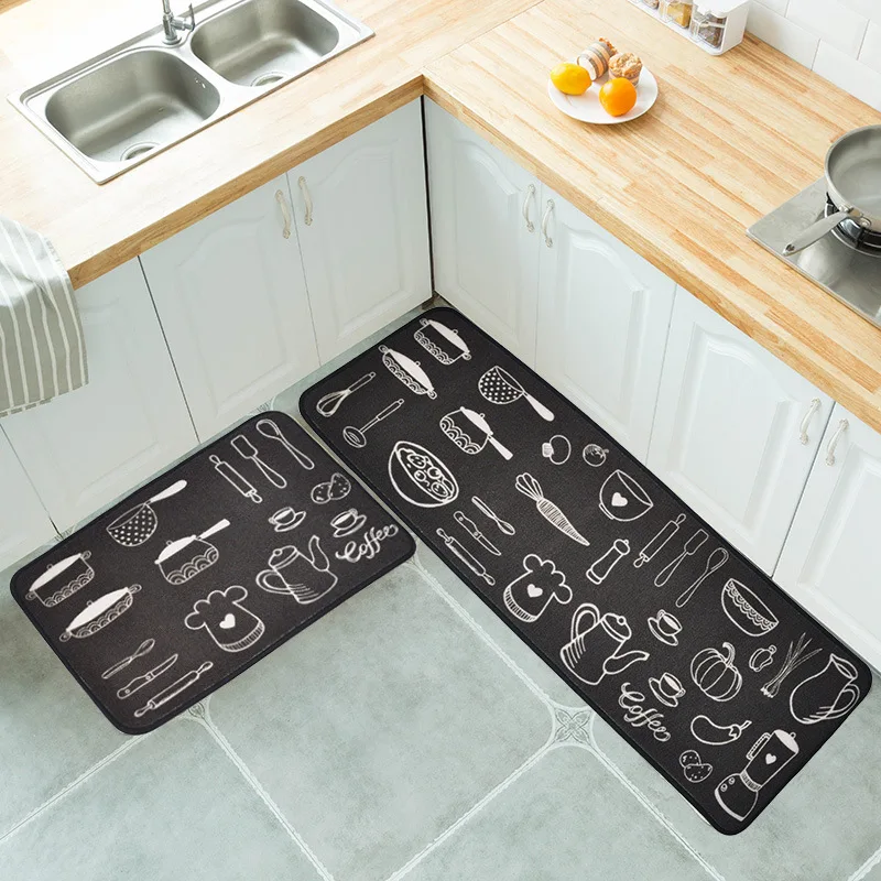 Custom Printed Design Anti-slip Polyester Kitchen Mat Set Machine Washable Kitchen Mat