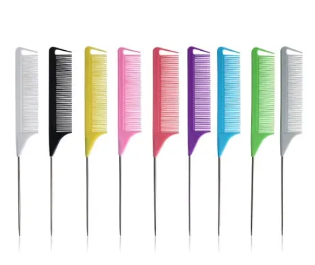 Hair Styling Antistatic Heat Resistant Custom Logo Peine Carbon Hair Precision Metal Rat Tail Parting Comb With Private Label