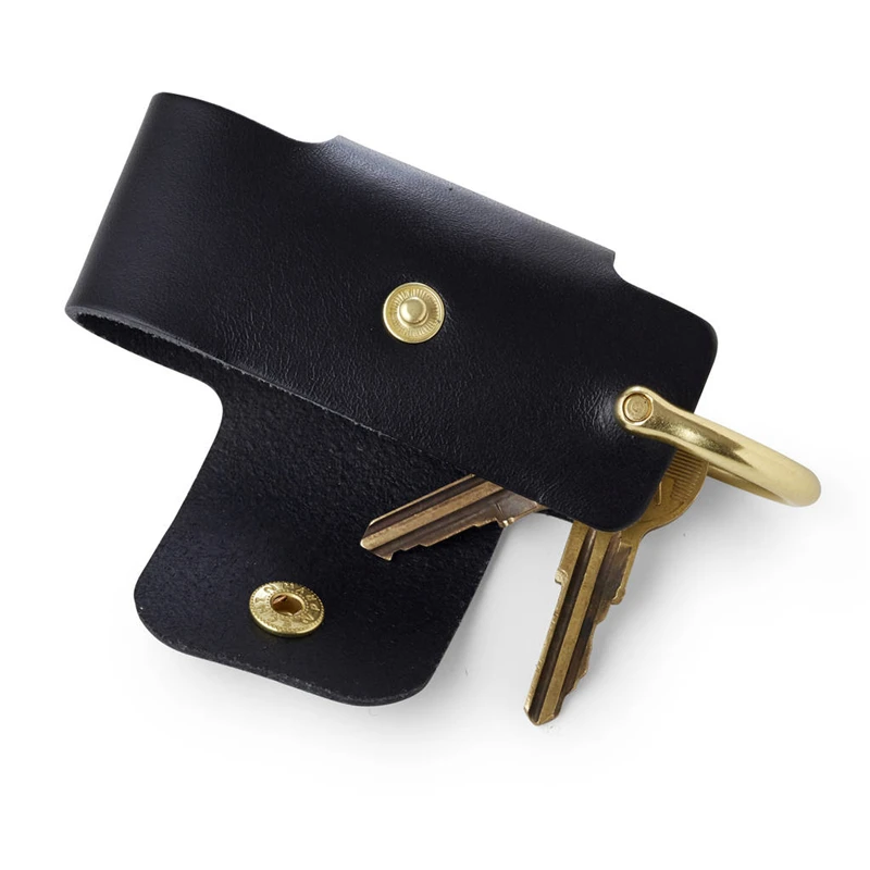 High quality simple design men key holder organizer real leather case with solid brass