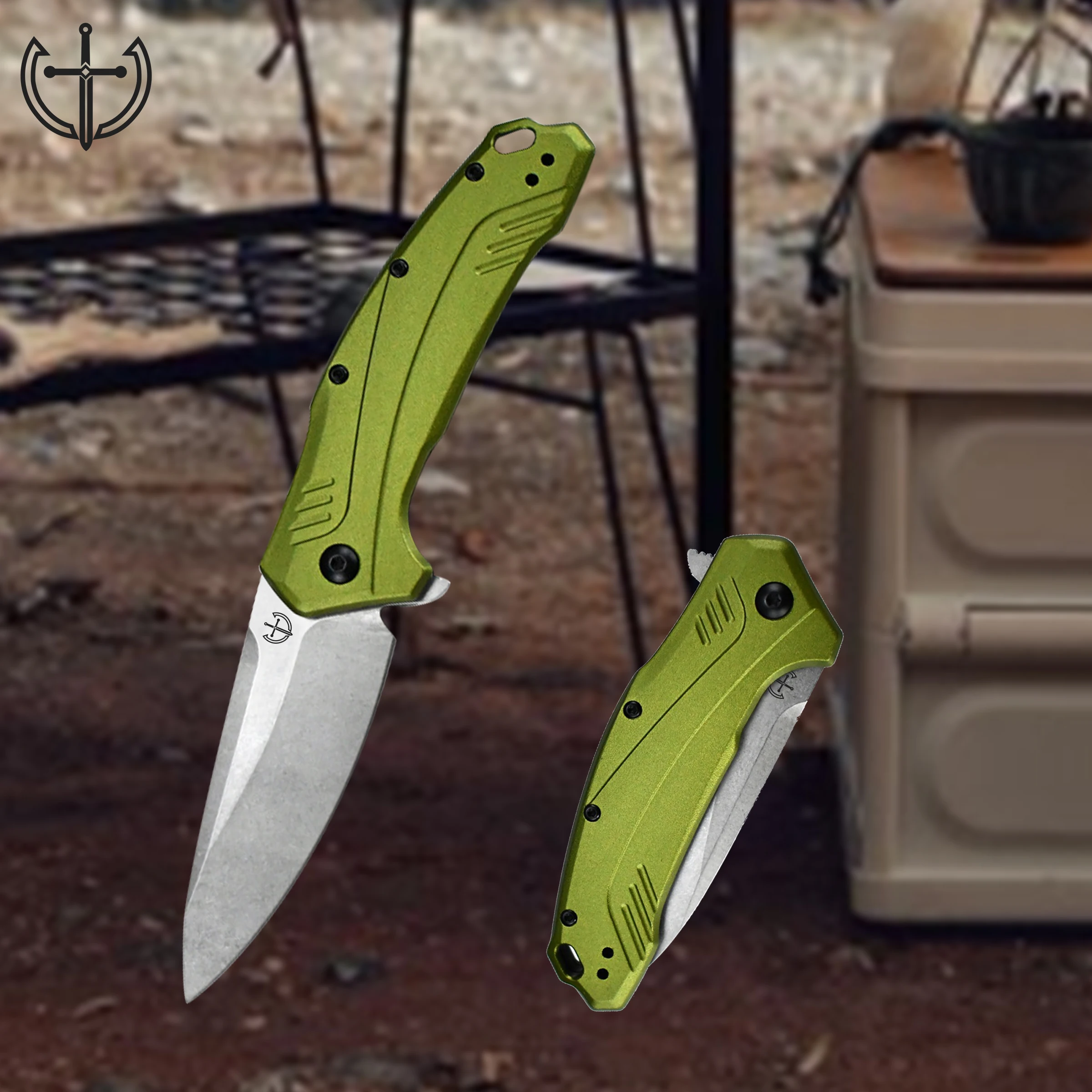 Fantastic D2 survival knife fixed blade durable green handle aluminum knife special portable pocket knife