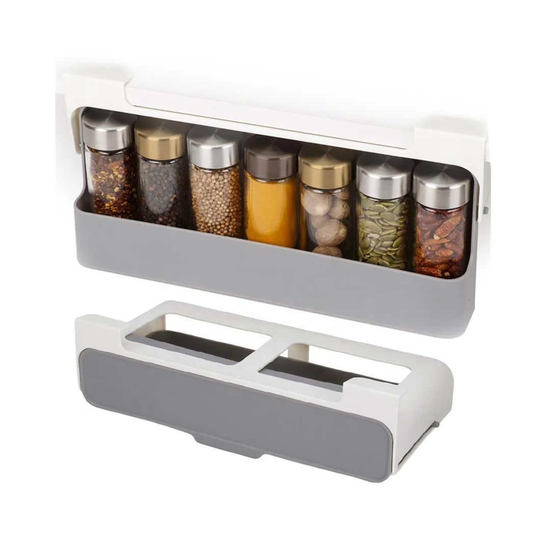 hot selling new Multi-use Kitchen Plastic Wall-mounted Under-shelf Spice Organizer Hidden Seasoning Bottle Storage Rack