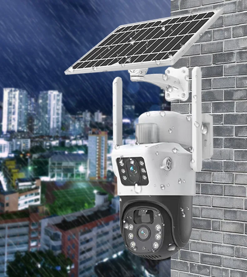 4mp waterproof cctv wireless wifi outdoor dual lens solar security camera