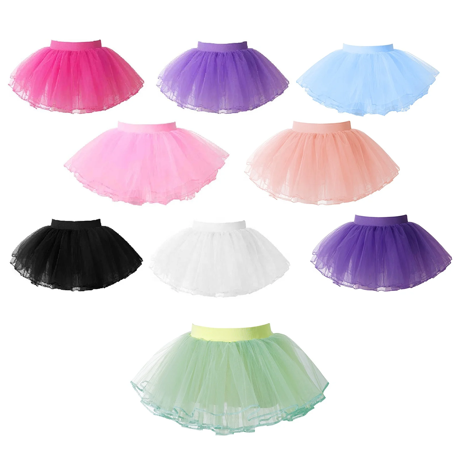 S-XL New Arrivals Kids Four Layer Elastic Waistband Tutu Mesh Skirt For Girl Dance