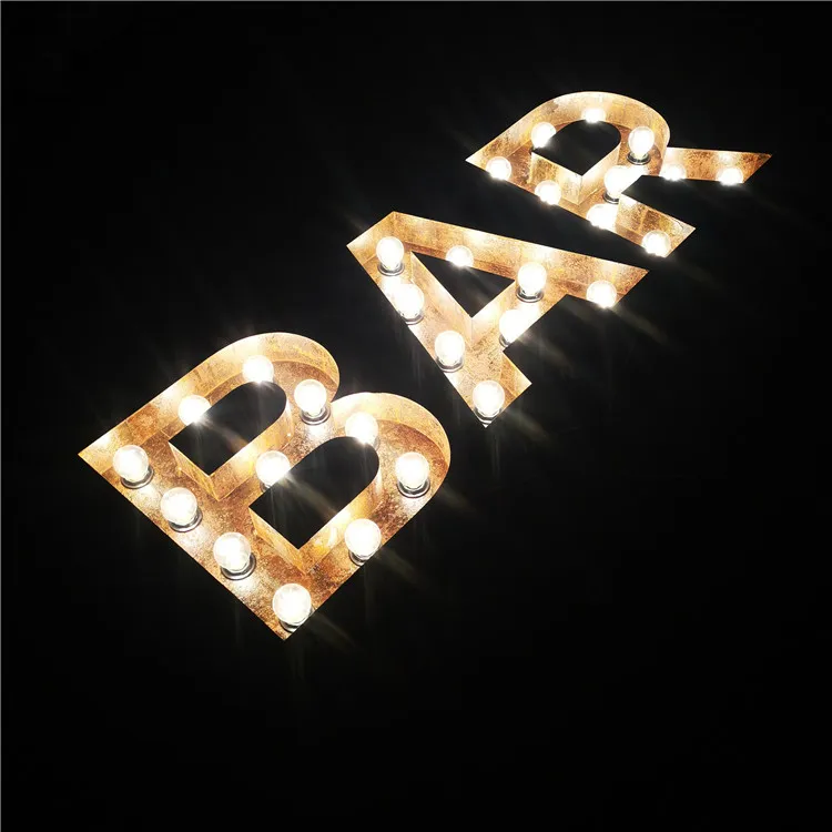 Custom led bulb light sign indoor glass bulb BAR shop signage metal led bulb letters for wall mounted