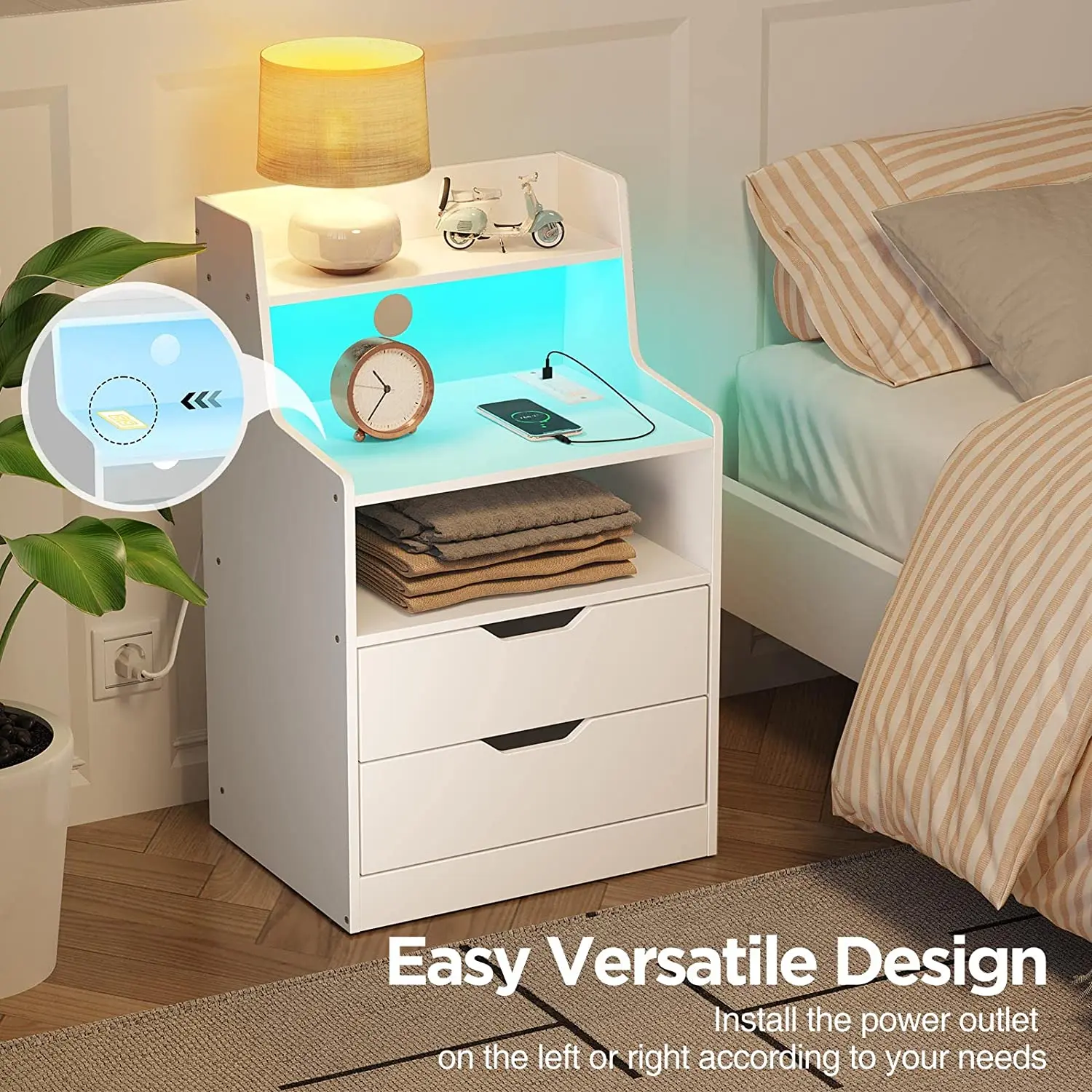 Keen price professional cabinet modern smart end table night stand bedside table with wireless usb charging for bedroom