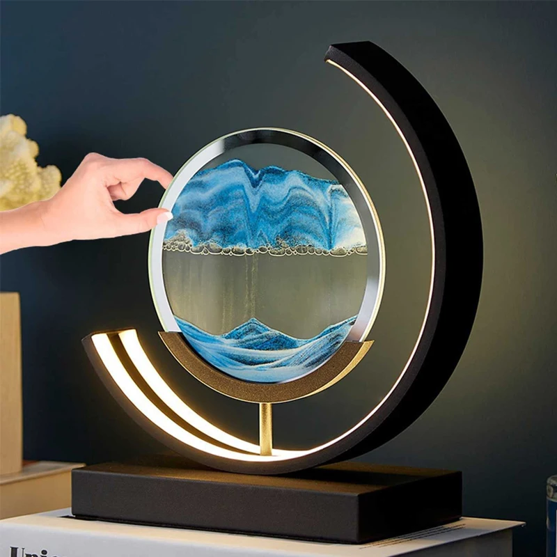 Dynamic Quick Sand Lamp Dimmable 3D LED Flowing Sand Painting Picture Table Desk Lamp Remote Control Moving Sand Art Lamp