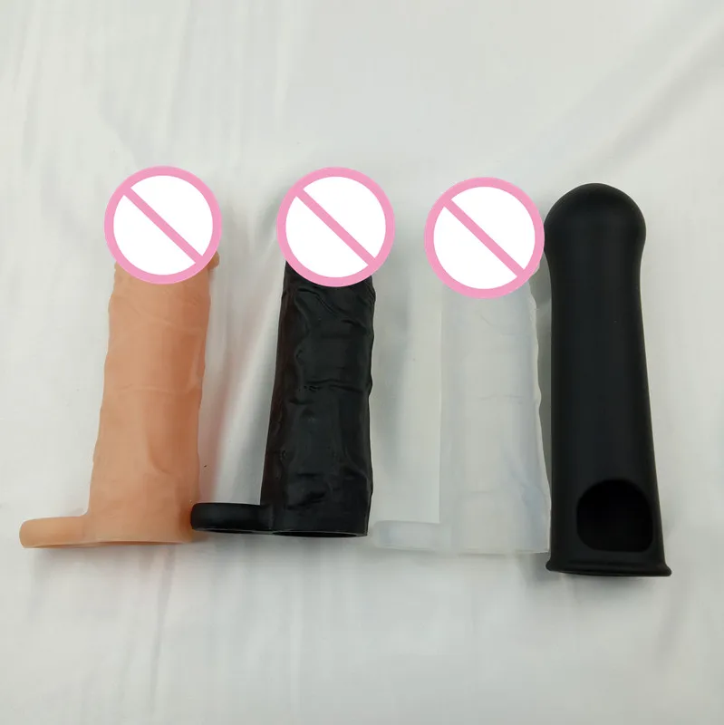 Soft Hollow Wearable liquid Silicone Penis Sleeve Enlarge Extend male Stamina realistic reusable penis sleeve for male sex toys