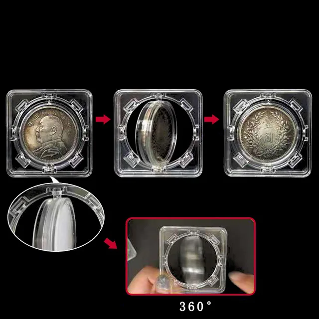 Rotatable Clear Plastic Coin Capsule Spinning Coin Holder Capsules Souvenir Coin Case