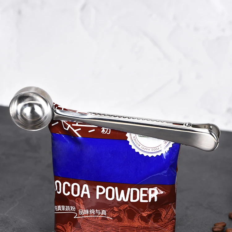 Multifunctional Stainless Steel milk powder Tea Coffee Measuring Scoop With Bag Clip Sealing Coffee Spoon