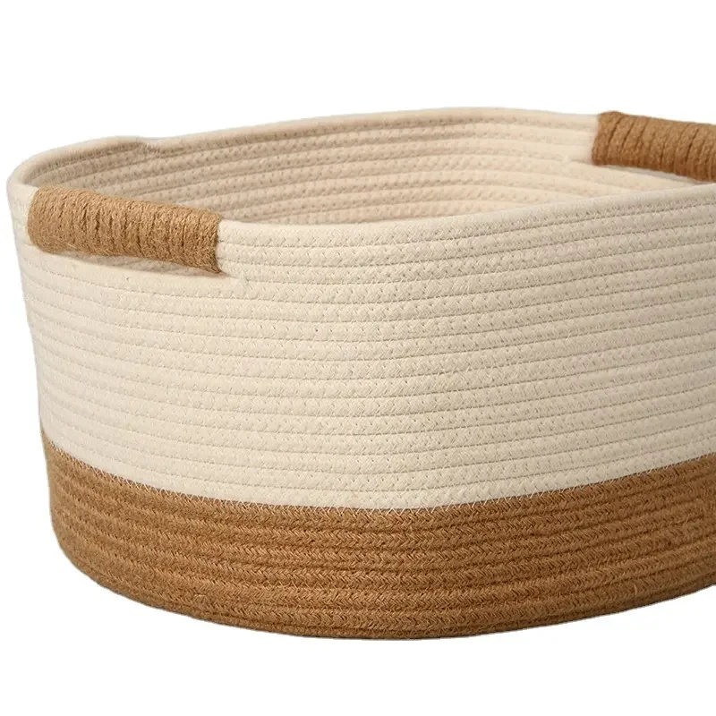 Simple Set of 3 Customization hand made beige white multi-function cotton rope storage basket