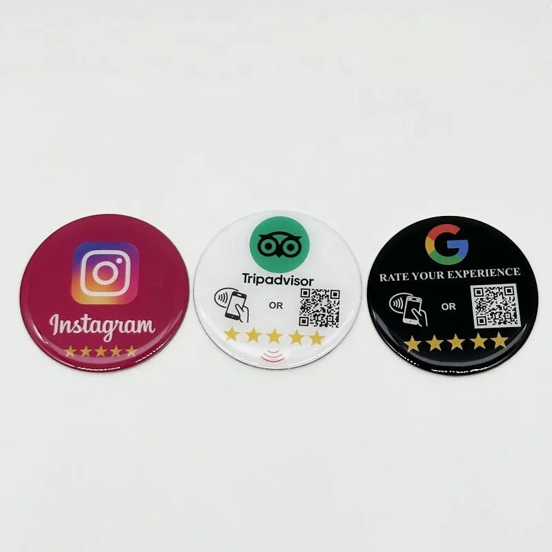 Custom Epoxy NFC Tag Anti metal NFC Sticker RFID Chip 213 215 216 Waterproof NFC Google  Review Tag for Social Media Sharing