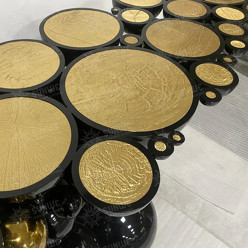 High quality Modern Living room modern luxury Black stainless steel and brass rotate round furniture console table