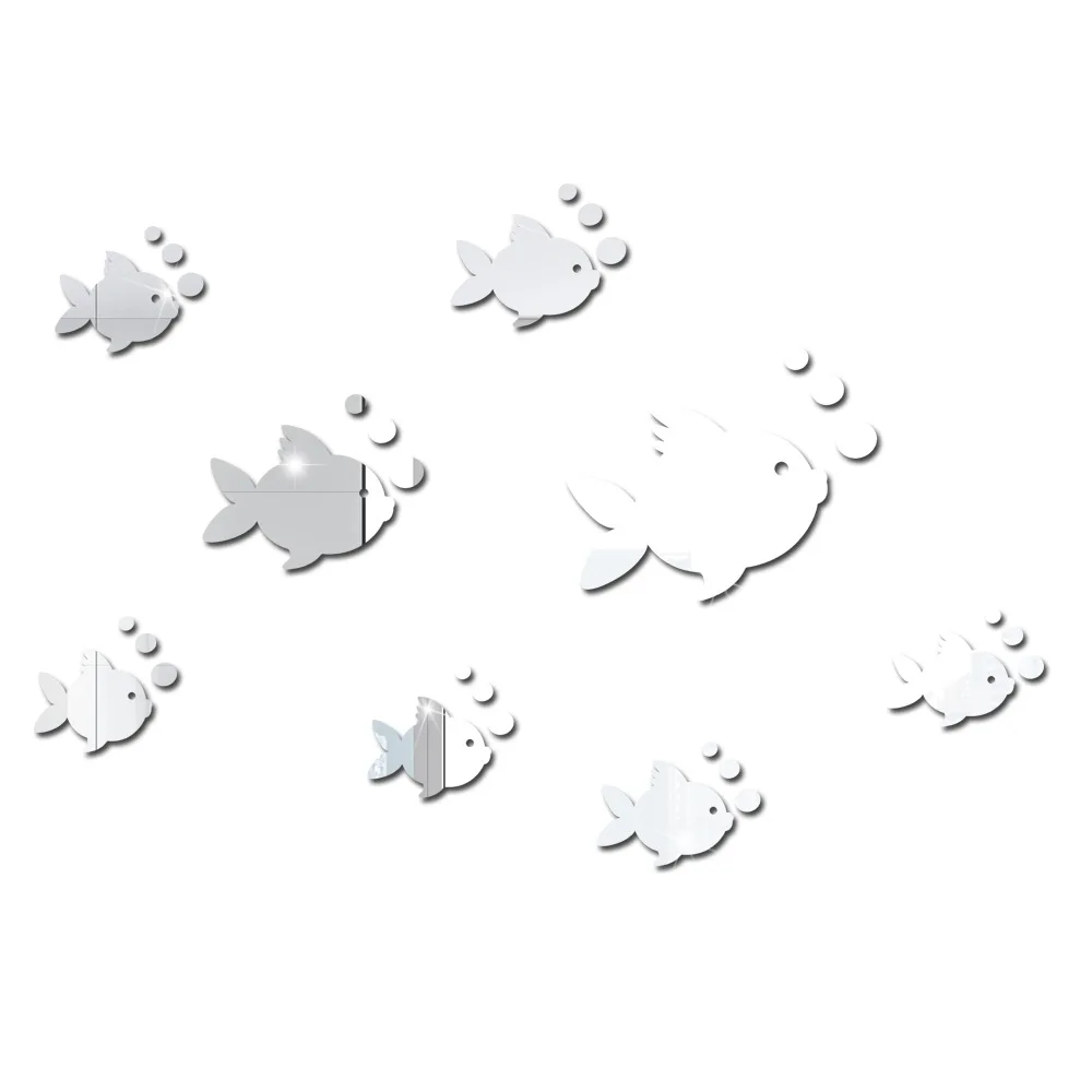 Acrylic Underwater world small fish bubble three-dimensional Mirror Wall Sticker Bedroom Living Room Home Decor Self Adhesive