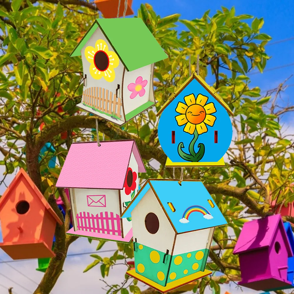 12 DIY unfinished wood bird house kits paint strips