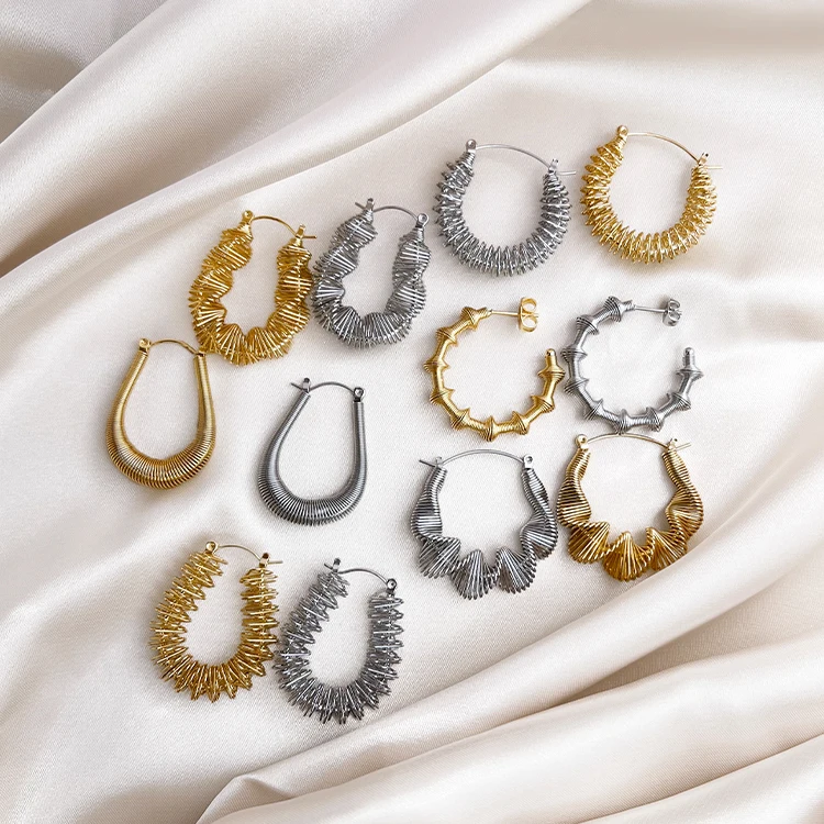 New Design Spring Twist Earrings Stainless Steel Gold Plated U-Shaped Earrings For Women