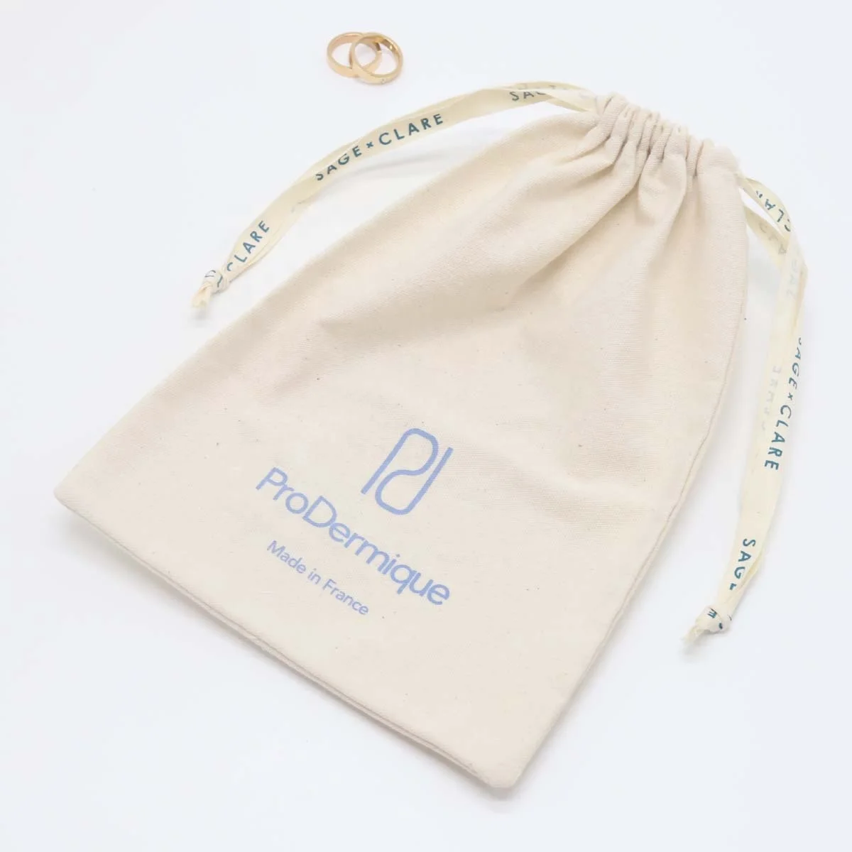 Custom Logo Printed Drawstring Small Canvas Gift Bag Natural Beauty Cosmetic Makeup Pouch