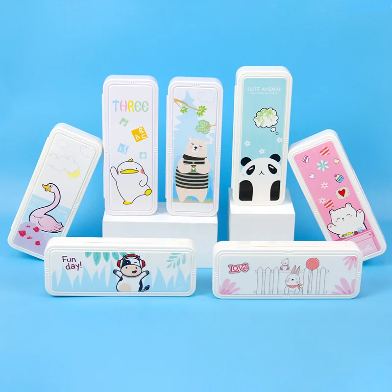 Secure Double-Layered Pencil Box Lock Durable Plastic Cartoon Design School Supplies Kids Lockable Double-Layer Pencil Case Gift