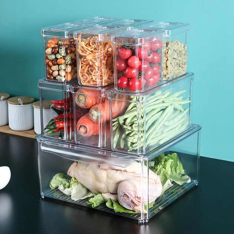 GREENSIDE Fridge Organizer Top Quality Fresh Keeping Stackable Box Plastic Food Container