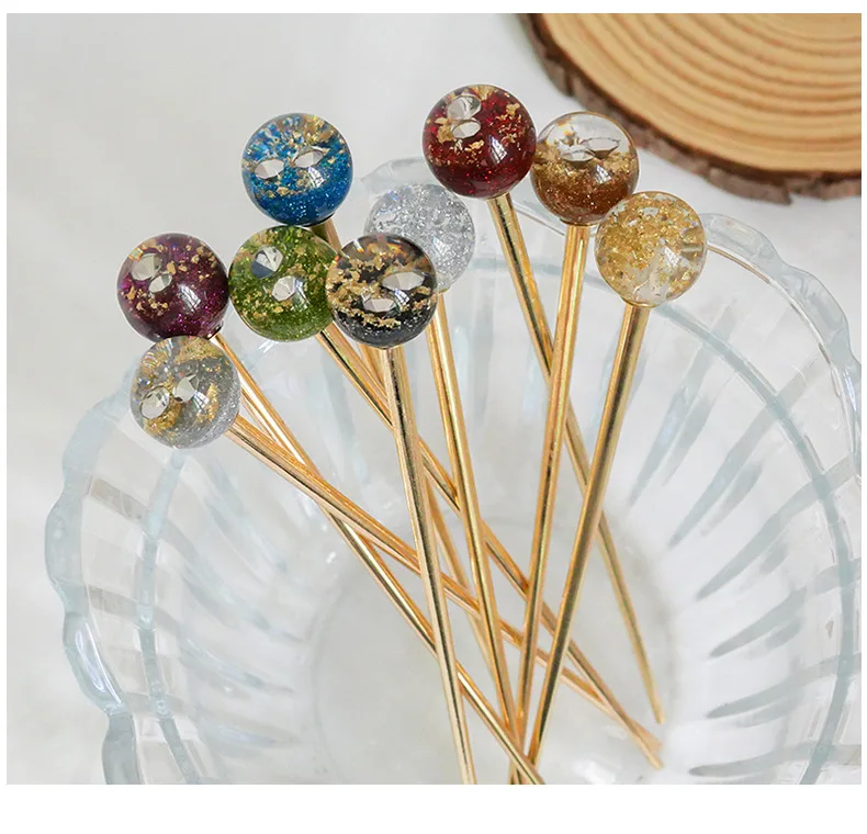 Hair fork one-word hairpin Candy Simple modern antique style headwear daily ball head pan hair Hanfu hairpin pan hair device
