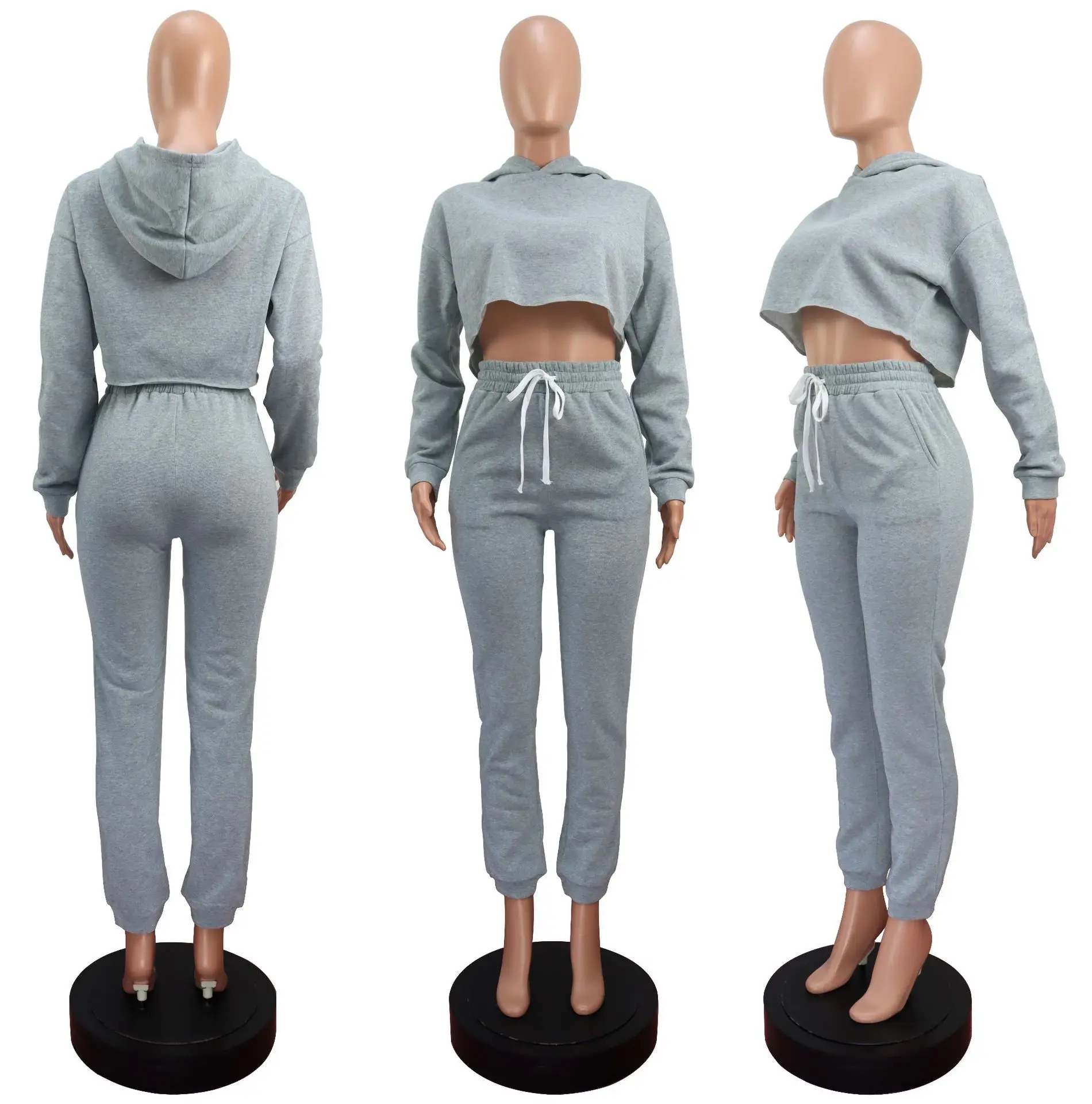  winter Fall Outfits For Women 2021 Long Sleeve High Neck Solid Color Hoodie Sweatshirt Tracksuit 2 Two Piece Pants Set
