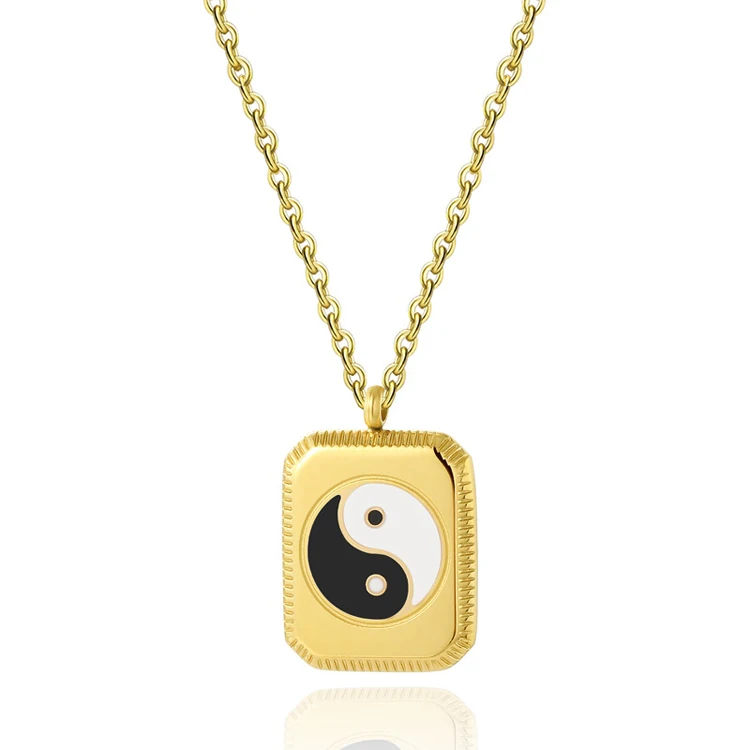 Retro simple square geometric collarbone chain ins wholesale gossip yin and yang pendant necklace unisex