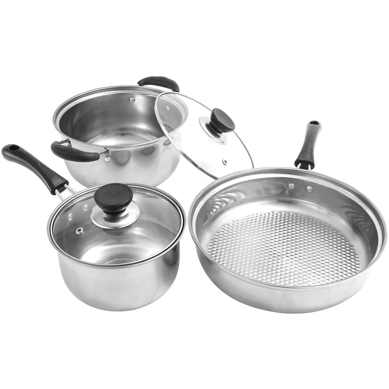 
Easy Clean 3pcs Non Stick Iron Sauce Cooking Pots snd Pans Milk Soup Pot Frying Pan Wok Tableware Cookware with Handles 