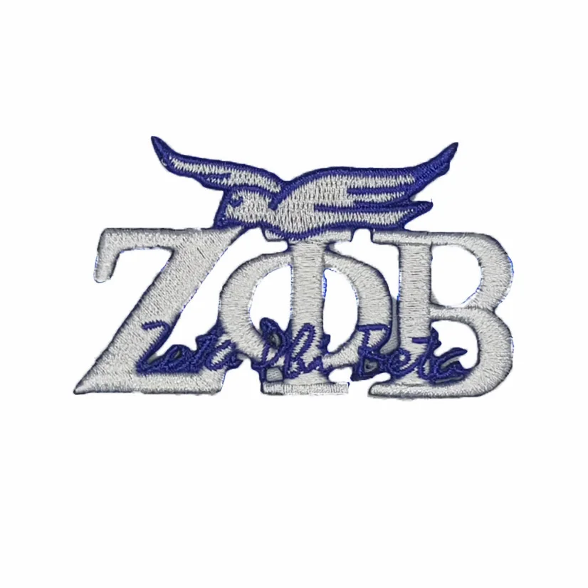 Blue And White Greek Twill Letters Embroidery Patches Custom Zeta Phi Beta 1920 Shield Embroidered Patch