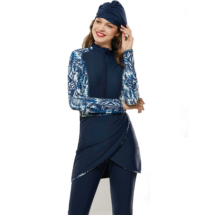 New design plus size women long sleeve swimming suit burkini four piece muslim swimwear women hijab modest swimsuit swim dress