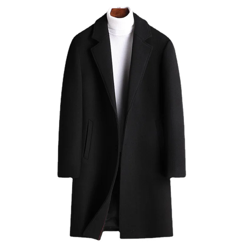 2684 Fashion Korean Design 2025 Men Middle Length Woolen Jackets Thick Winter Wool Coat With Pockets