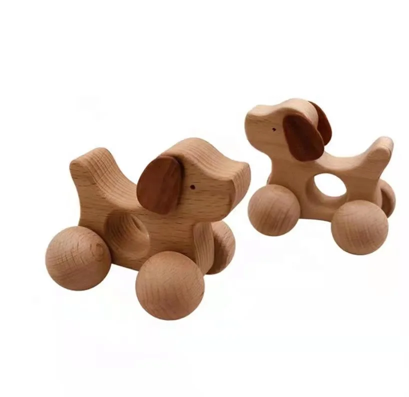 Nature Eco Wood Dog Horse Wooden Friction Car Toy For Baby Children baby toys educational